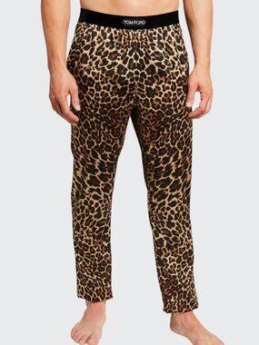 Tom Ford Men's Leopard Print Silk Pajama Pants XXL NWOT Velvet Logo Waistband